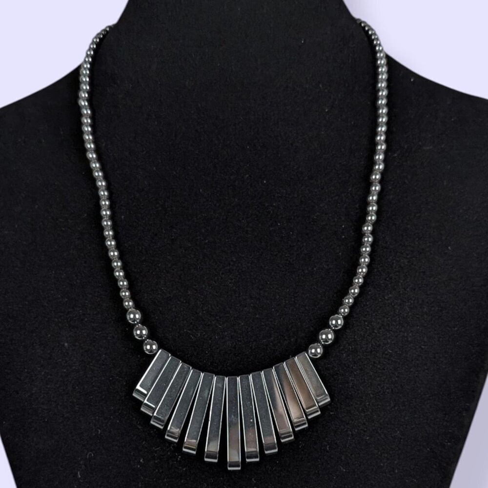 Hematite Beaded Fan-Front Necklace